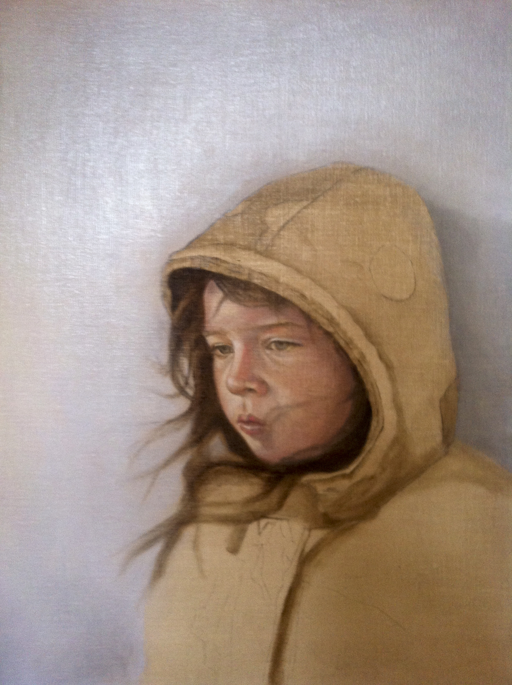 "The Artist's Daughter" Work in Progress. Day 3. ©2012 Janice Tanton. Oil on linen panel. 18"x14"