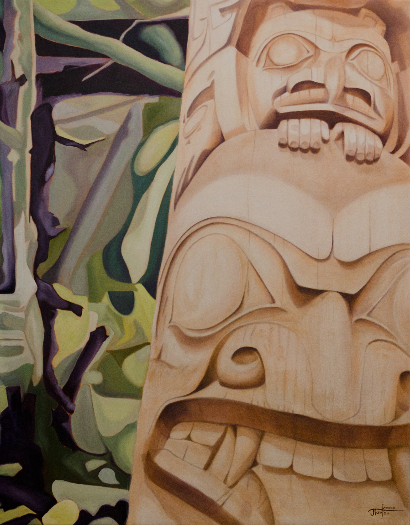 "Xuuajii,St'aw & The Forest" - ©2013 Janice Tanton. Oil on canvas. 60"x76"