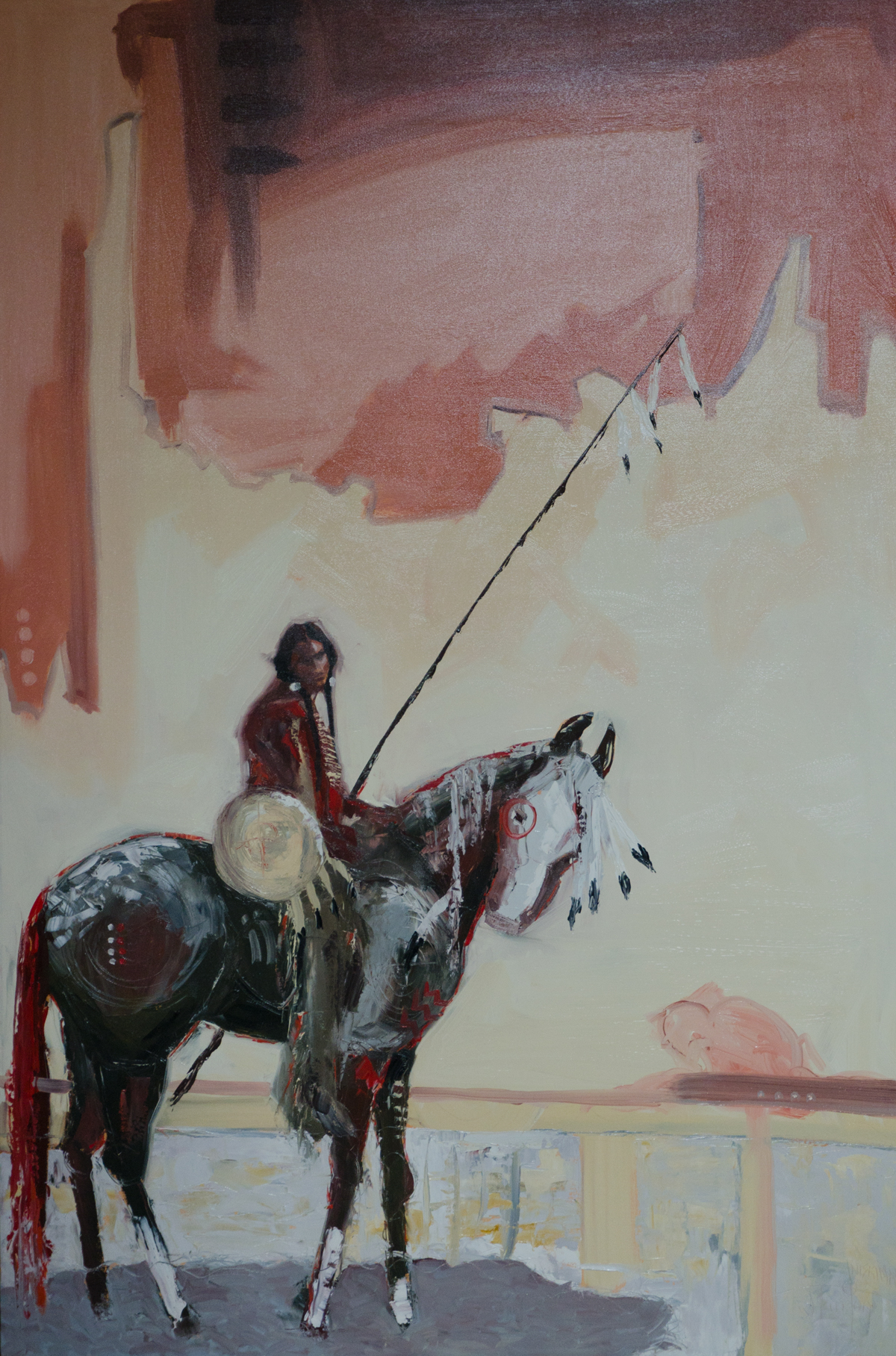 "Naatoyiitapiiksi_Ponokamitaa" (Powerful Spirit Beings Horse) ©2014 Janice Tanton. Oil on canvas. 40"x60"