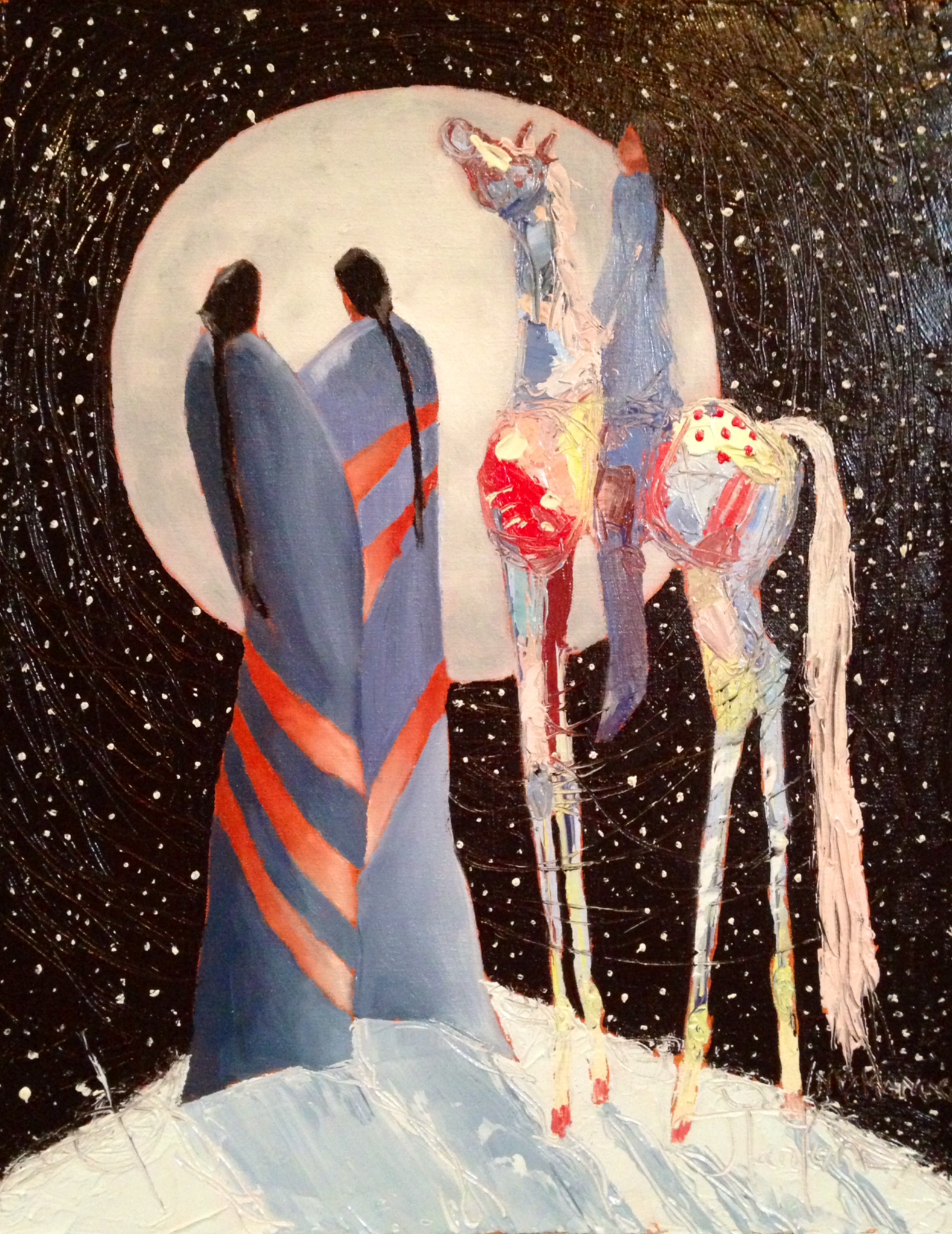 "Once In A Blue Moon" ©2014 Janice Tanton. Oil on Linen, Framed. ($1025). 11"x14" Available at Canada House Gallery, Banff, AB.