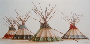 CAMP :: The Lodge Series-"The Brother's Lodges" ©2012 Janice Tanton. Oil on linen. 24"x48"