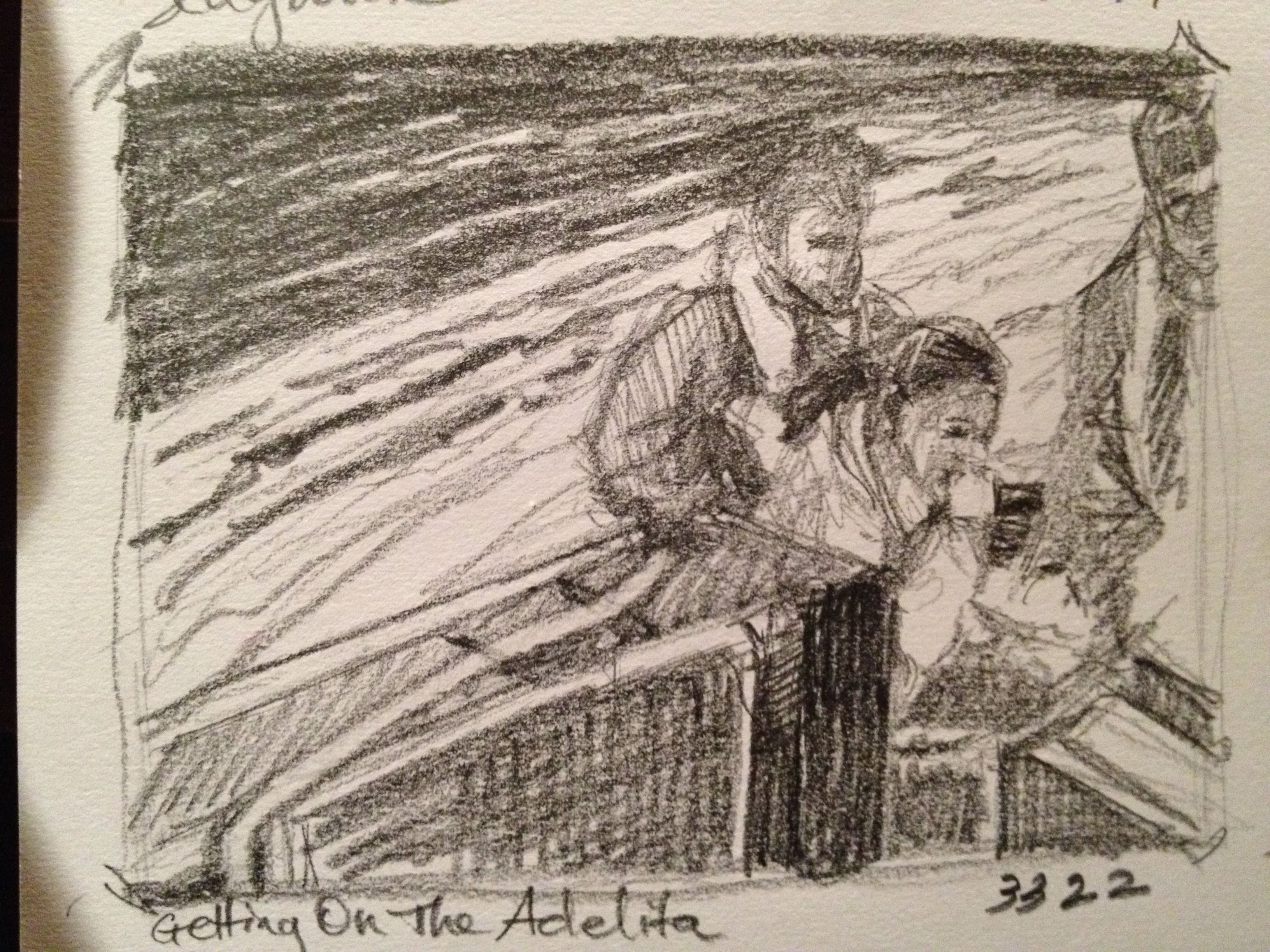 Getting On The Adelita at Sedgwick Bay - Thumbnail sketch ©2012 Janice Tanton.