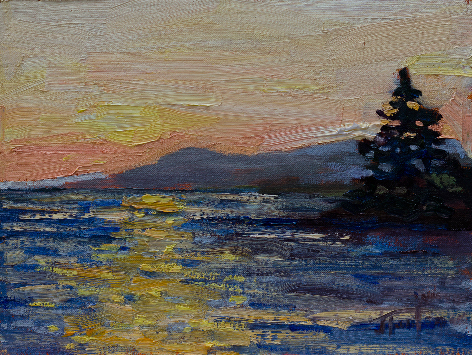 Sunset at Roberts Creek #3. ©Janice Tanton 2016. Oil on linen panel, 6x8.